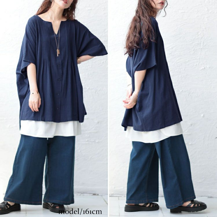 大きいサイズ レディース コットンピンタックワイドチュニック　maru-6687 【メール便可】
