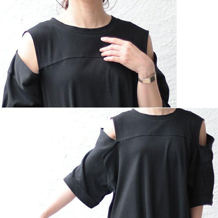 大きいサイズ レディース オープンショルダーカットソー　wk-0401-gold 【メール便可】