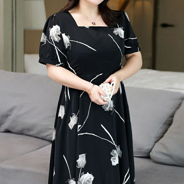 大きいサイズ レディース 花柄パフスリーブワンピース　goldy-1330