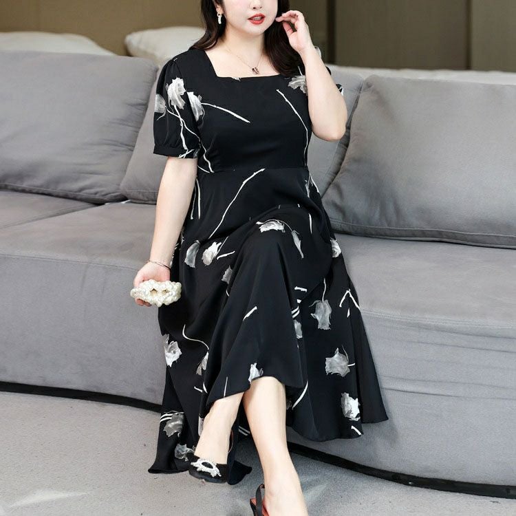 大きいサイズ レディース 花柄パフスリーブワンピース　goldy-1330