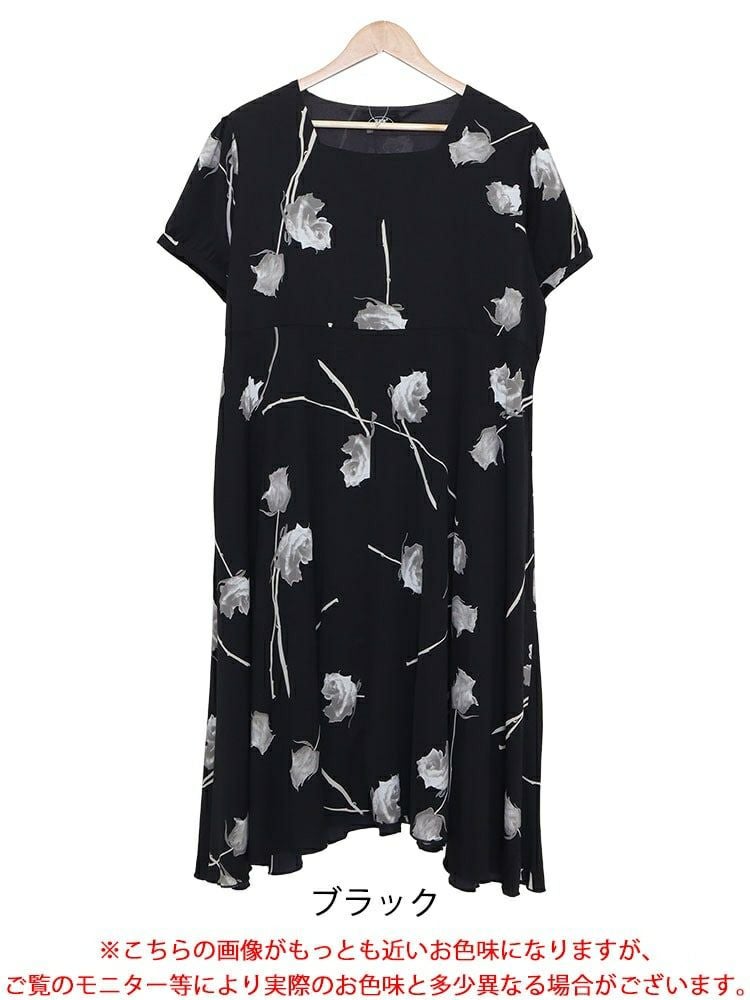 大きいサイズ レディース 花柄パフスリーブワンピース　goldy-1330
