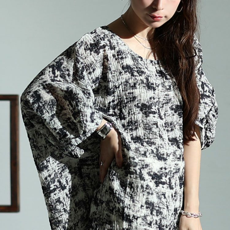 大きいサイズ レディース タイダイ柄裾タックドルマンプルオーバー　fem-384