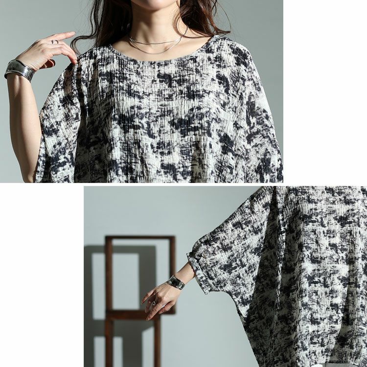 大きいサイズ レディース タイダイ柄裾タックドルマンプルオーバー　fem-384