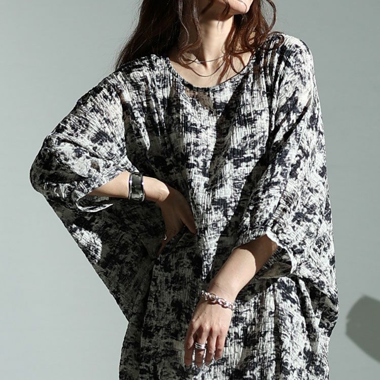 大きいサイズ レディース タイダイ柄裾タックドルマンプルオーバー　fem-384