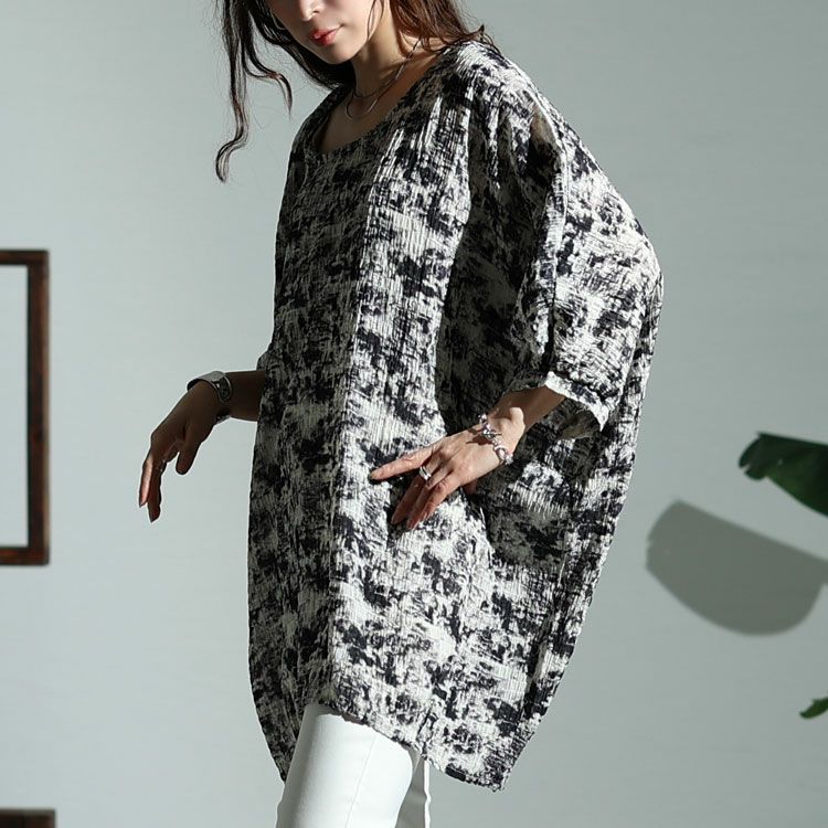 大きいサイズ レディース タイダイ柄裾タックドルマンプルオーバー　fem-384