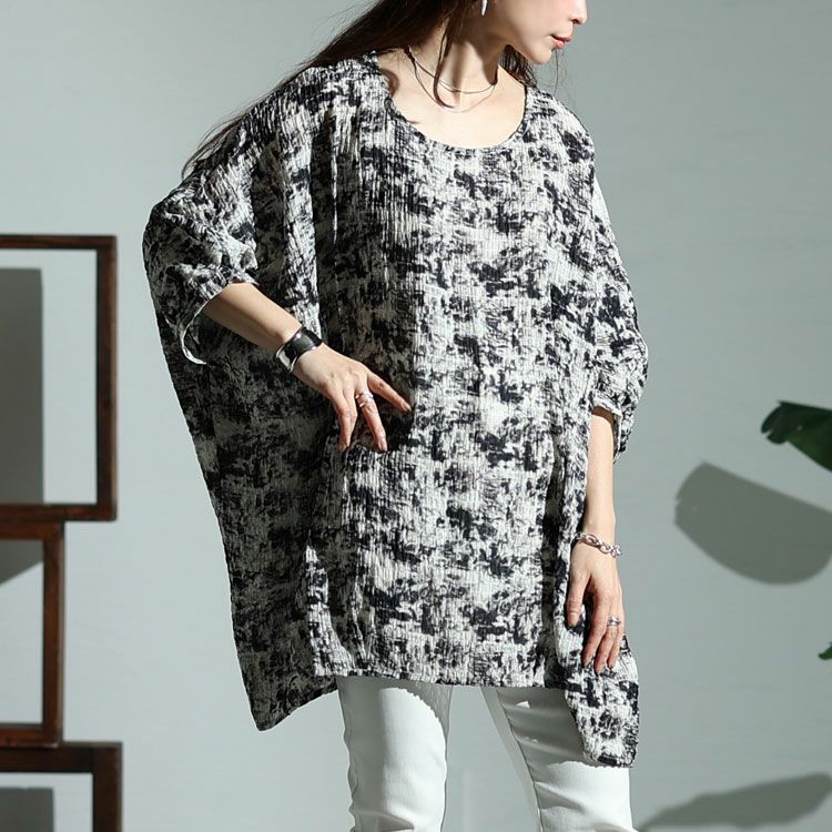 大きいサイズ レディース タイダイ柄裾タックドルマンプルオーバー　fem-384