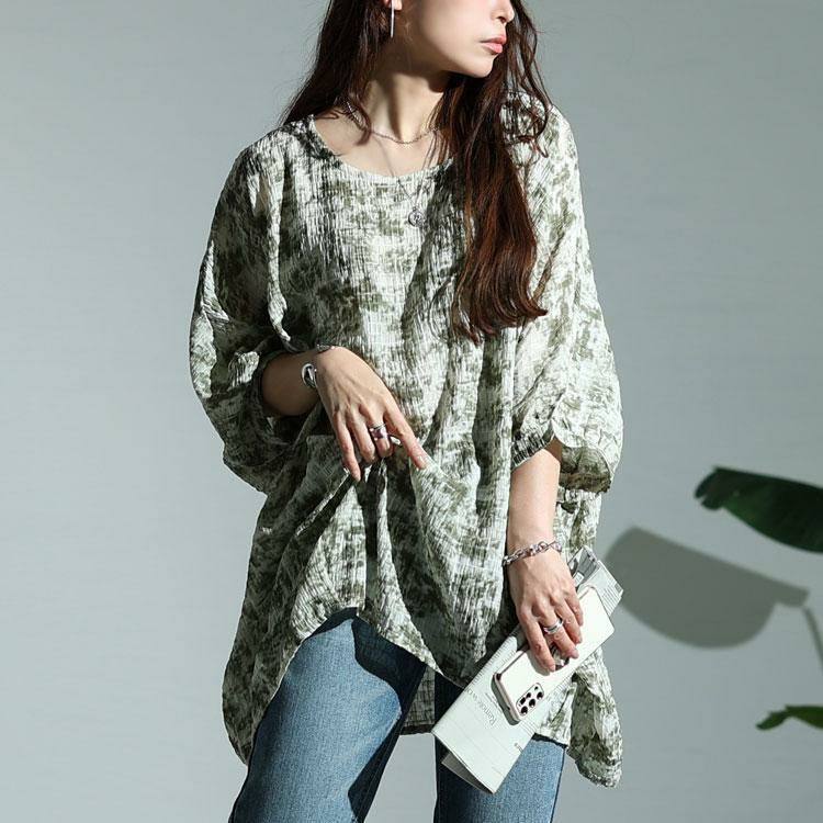 大きいサイズ レディース タイダイ柄裾タックドルマンプルオーバー　fem-384 カーキ