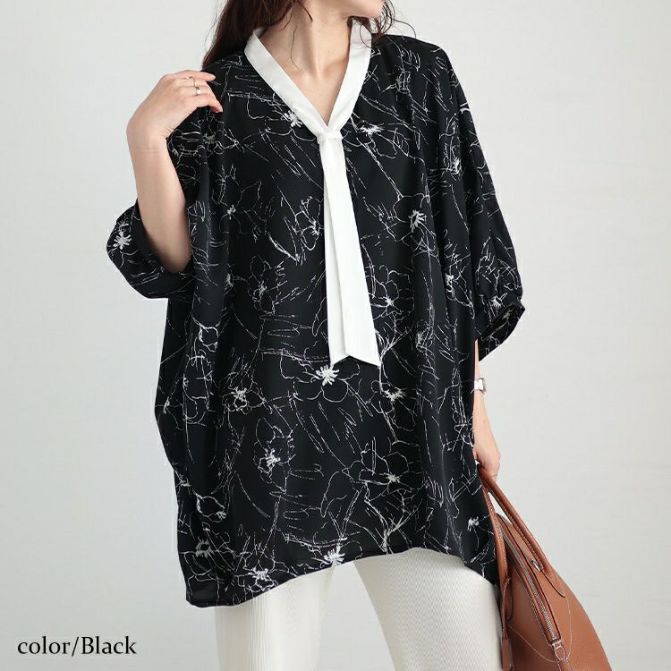 大きいサイズ レディース ボウタイドルマンプルオーバー　fem-378