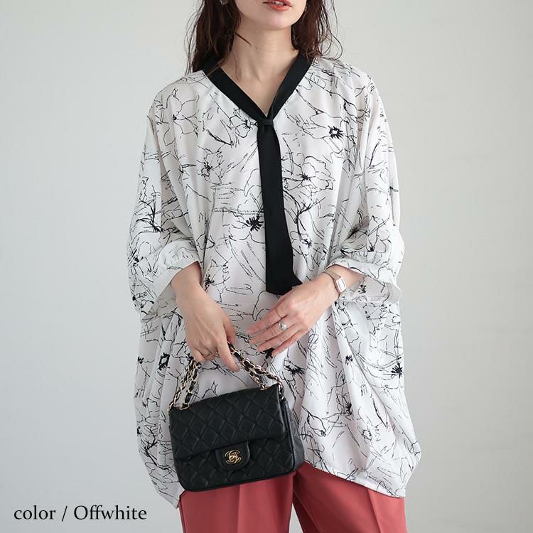 大きいサイズ レディース ボウタイドルマンプルオーバー　fem-378 オフホワイト