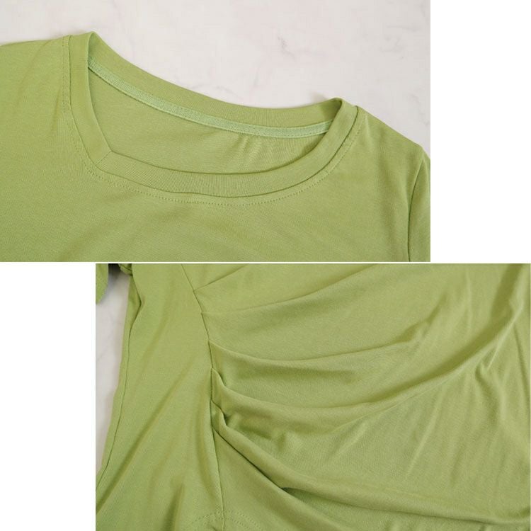 大きいサイズ レディース サイドギャザーカットソーTシャツ　goldy-1306 【ゆうパケット可】