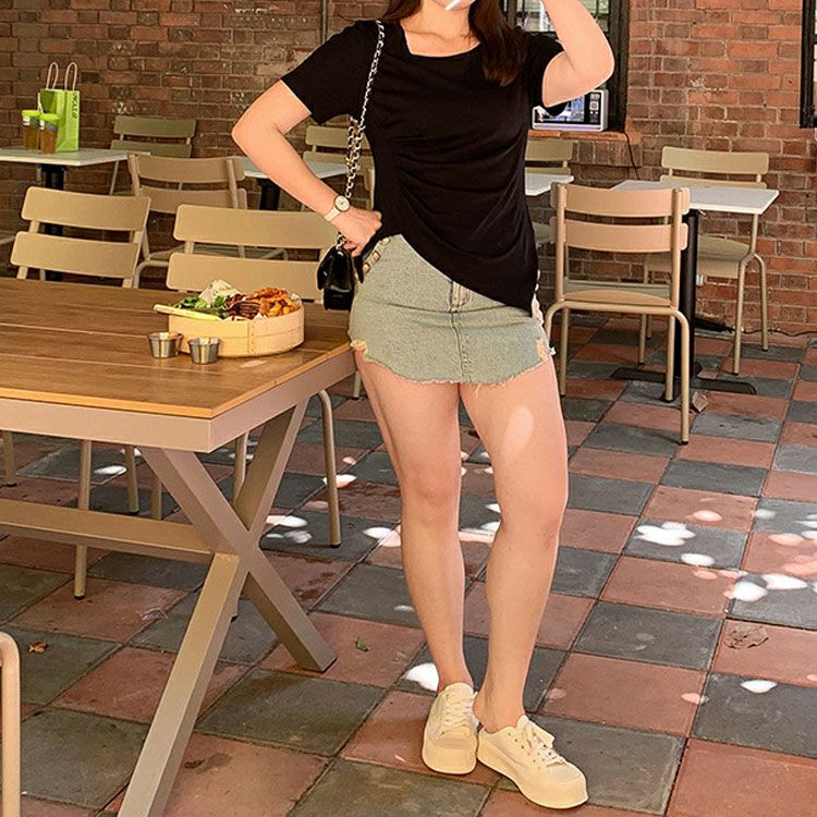 大きいサイズ レディース サイドギャザーカットソーTシャツ　goldy-1306 【ゆうパケット可】