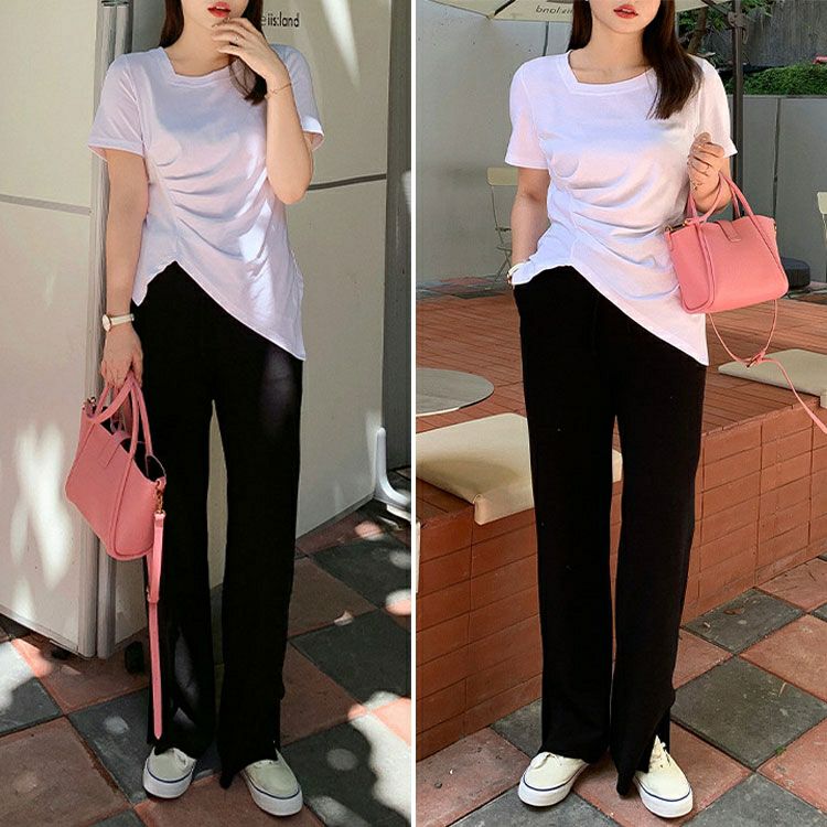 大きいサイズ レディース サイドギャザーカットソーTシャツ　goldy-1306 【ゆうパケット可】