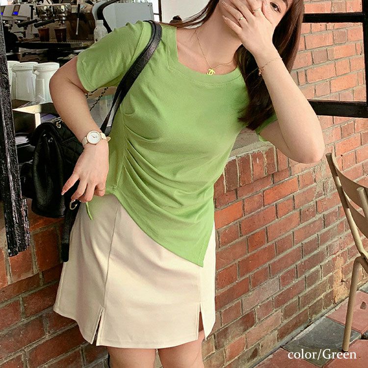 大きいサイズ レディース サイドギャザーカットソーTシャツ　goldy-1306 【ゆうパケット可】