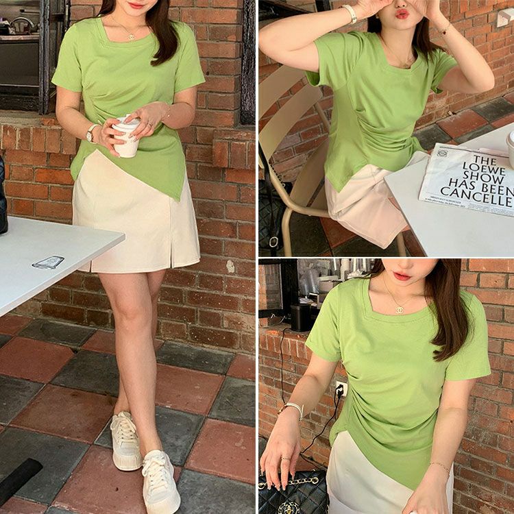 大きいサイズ レディース サイドギャザーカットソーTシャツ　goldy-1306 【ゆうパケット可】