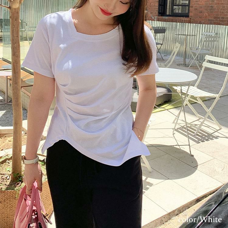 大きいサイズ レディース サイドギャザーカットソーTシャツ　goldy-1306 【ゆうパケット可】 ホワイト