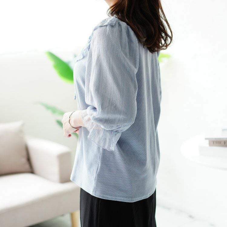 大きいサイズ レディース レース切替リボンボウタイプルオーバー　maru-315704 【ゆうパケット可】