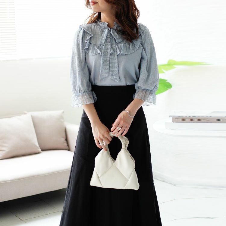 大きいサイズ レディース レース切替リボンボウタイプルオーバー　maru-315704 【ゆうパケット可】