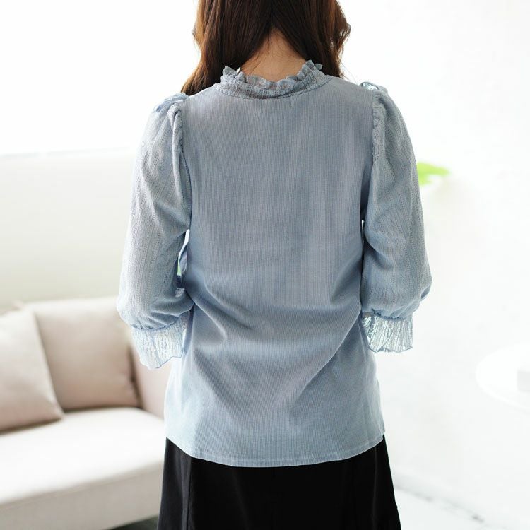 大きいサイズ レディース レース切替リボンボウタイプルオーバー　maru-315704 【ゆうパケット可】