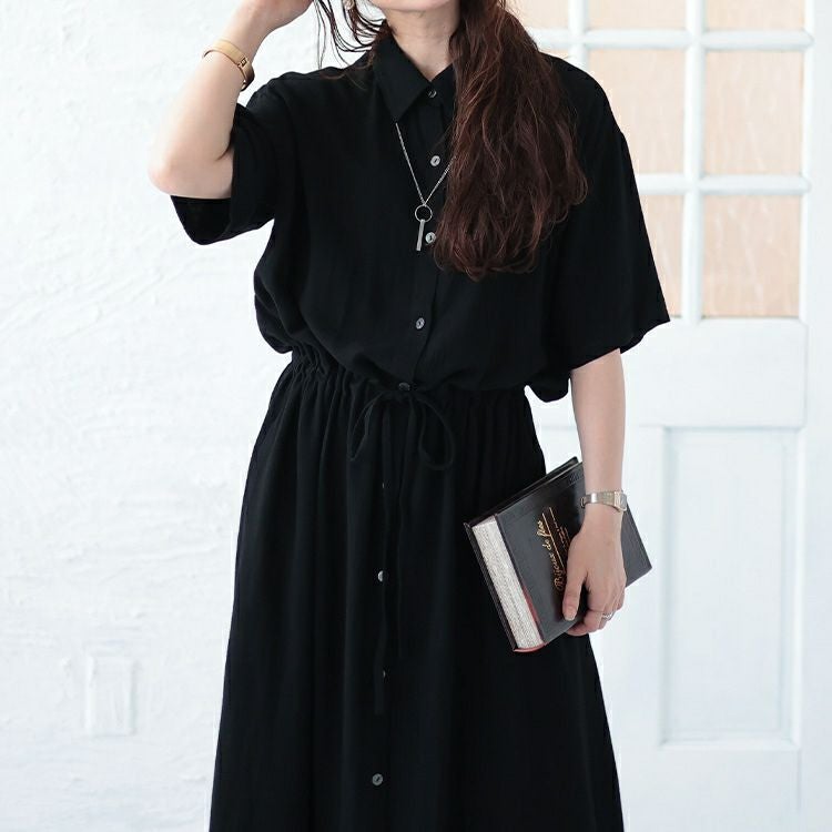 大きいサイズ レディース ウエストブラウジングシャツワンピース　maru-6686