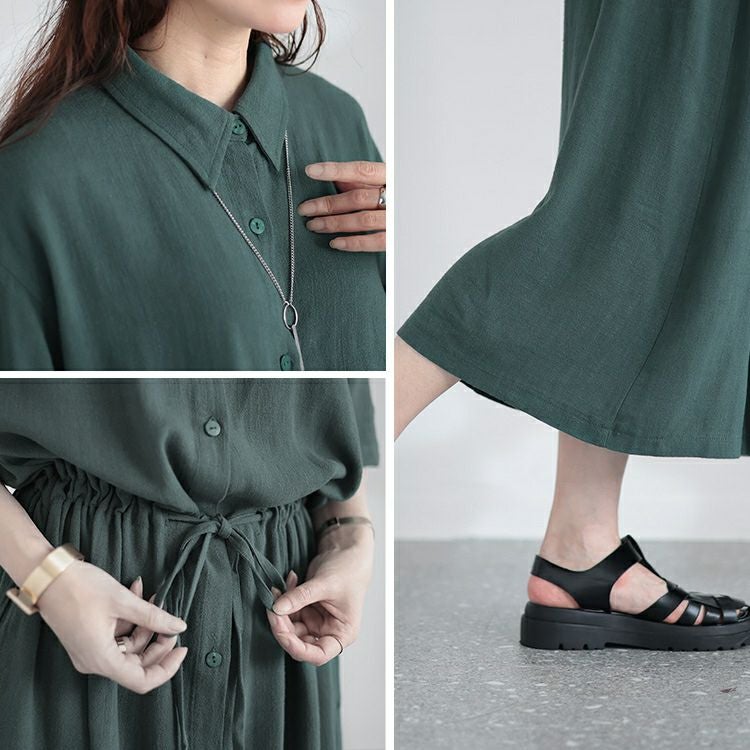 大きいサイズ レディース ウエストブラウジングシャツワンピース　maru-6686