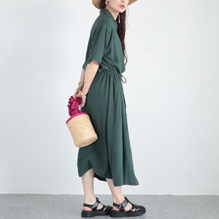 大きいサイズ レディース ウエストブラウジングシャツワンピース　maru-6686