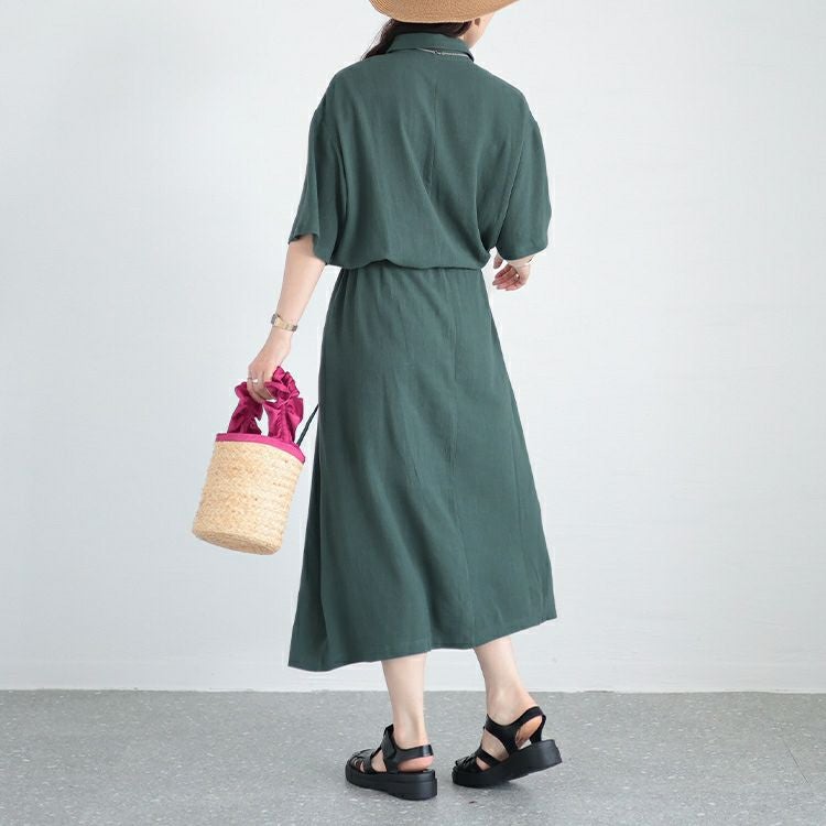 大きいサイズ レディース ウエストブラウジングシャツワンピース　maru-6686