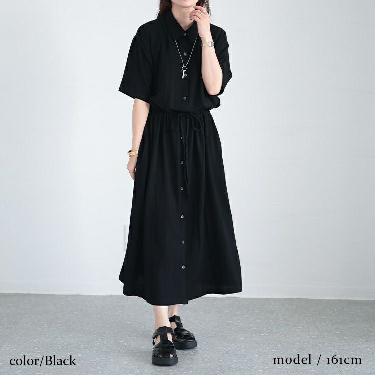 大きいサイズ レディース ウエストブラウジングシャツワンピース　maru-6686