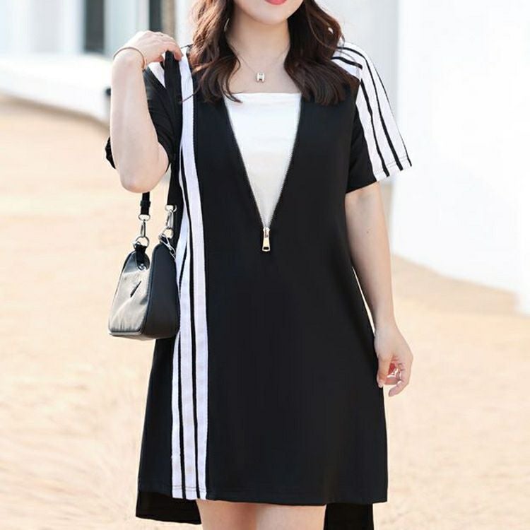 大きいサイズ レディース Vネックジップチュニックワンピース　goldy-1338 【メール便可】