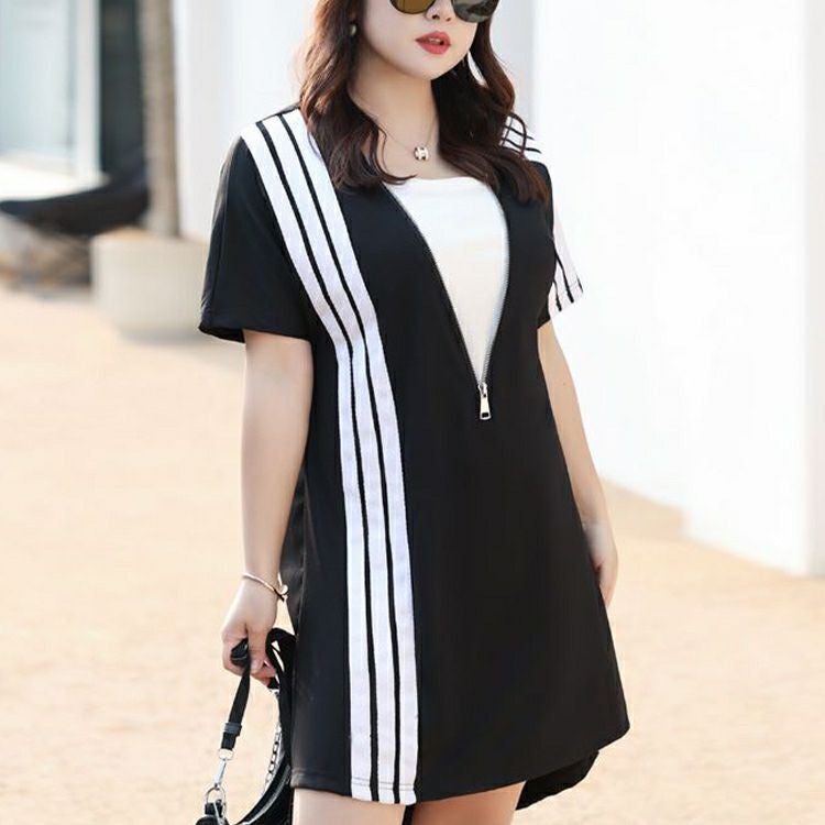 大きいサイズ レディース Vネックジップチュニックワンピース　goldy-1338 【メール便可】