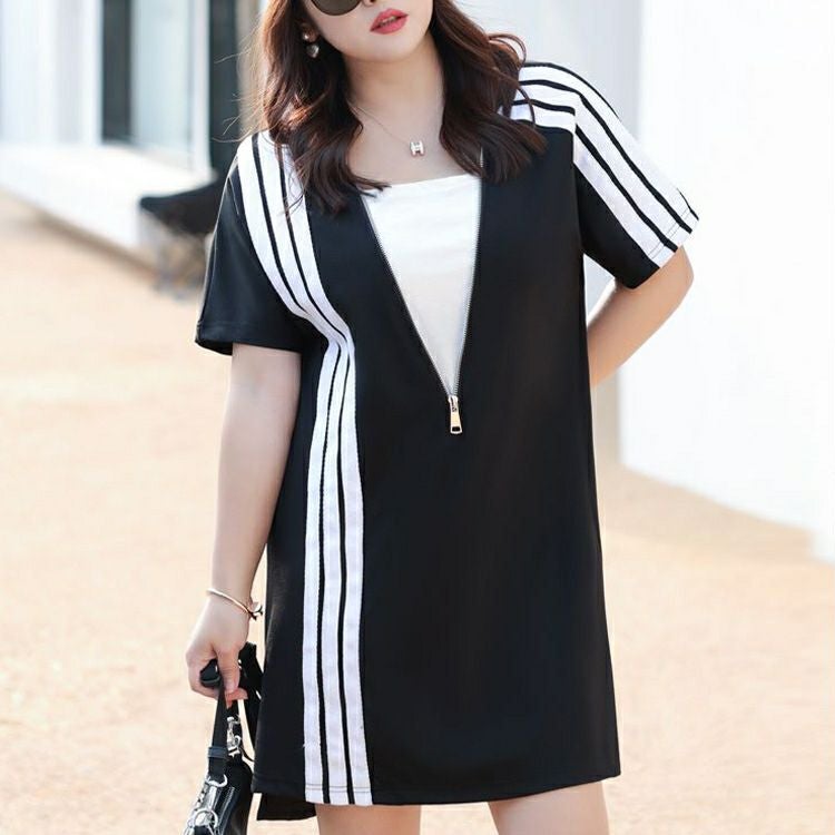 大きいサイズ レディース Vネックジップチュニックワンピース　goldy-1338 【メール便可】