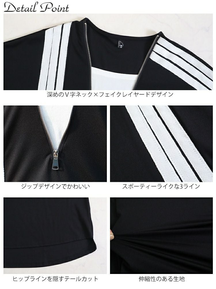 大きいサイズ レディース Vネックジップチュニックワンピース　goldy-1338 【メール便可】