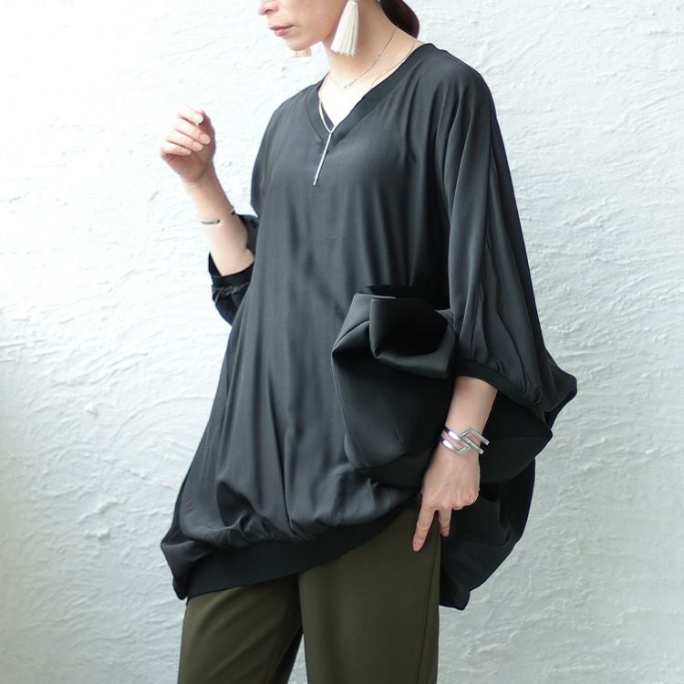 大きいサイズ レディース リブデザインボリュームトップス　jps004 【メール便可】