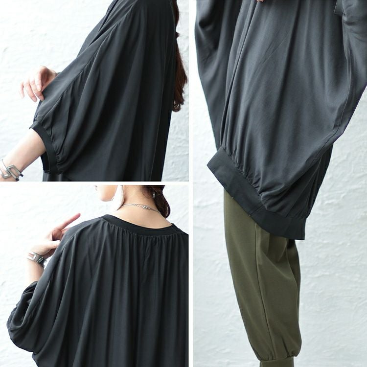 大きいサイズ レディース リブデザインボリュームトップス　jps004 【メール便可】