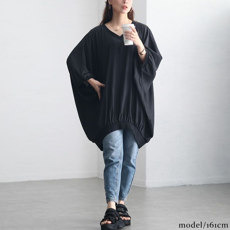 大きいサイズ レディース リブデザインボリュームトップス　jps004 【メール便可】