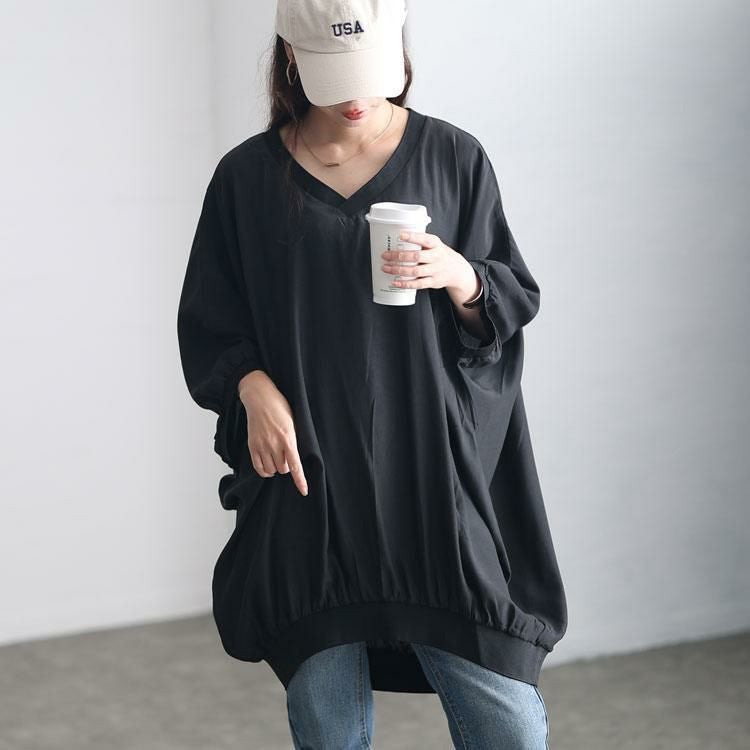 大きいサイズ レディース リブデザインボリュームトップス　jps004 【メール便可】 ブラック