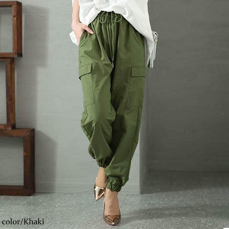 大きいサイズ レディース ドロストカーゴパンツ　gold929 カーキ