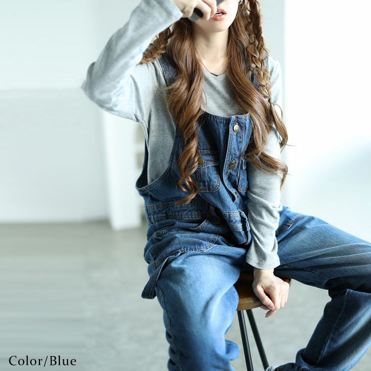 大きいサイズ レディース デニムサロペットパンツ　6682257-n