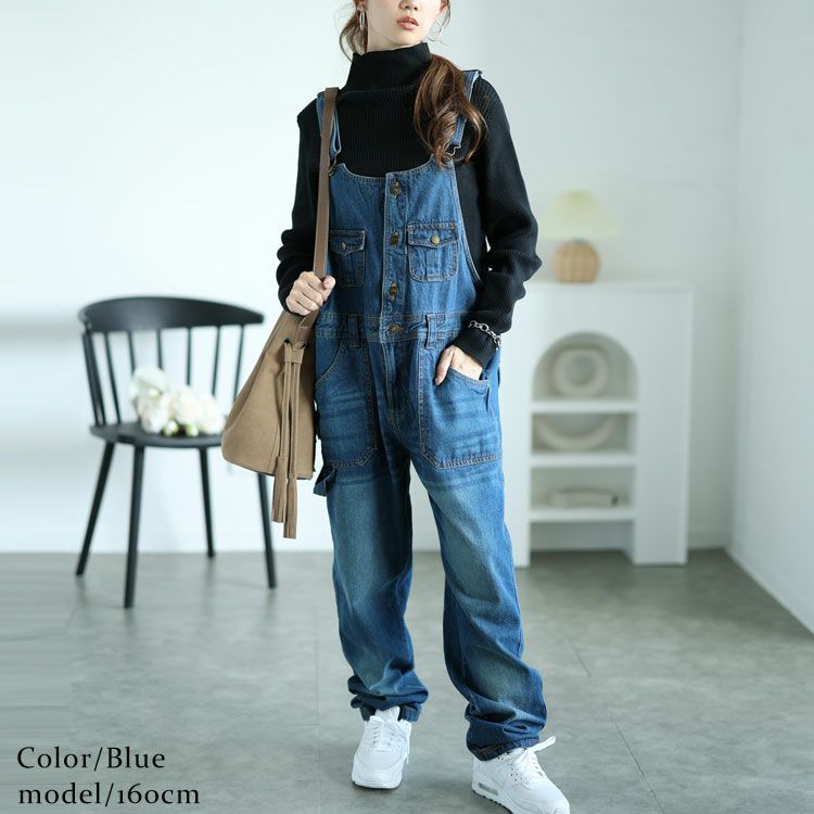 大きいサイズ レディース デニムサロペットパンツ　6682257-n