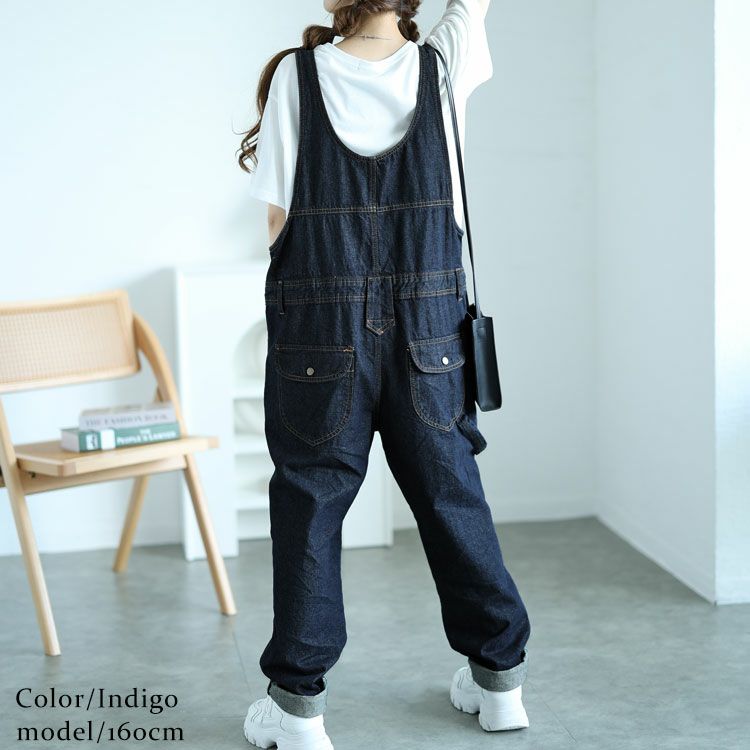 大きいサイズ レディース デニムサロペットパンツ　6682257-n