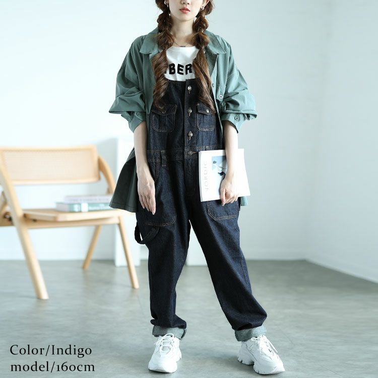 大きいサイズ レディース デニムサロペットパンツ　6682257-n