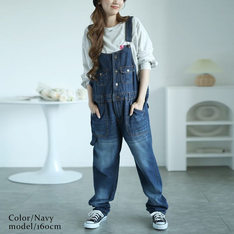 大きいサイズ レディース デニムサロペットパンツ　6682257-n