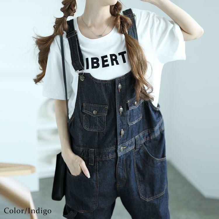 大きいサイズ レディース デニムサロペットパンツ　6682257-n インディゴ