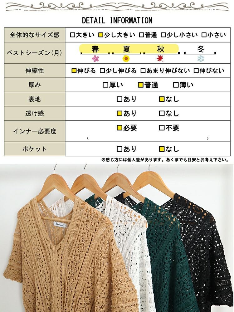 大きいサイズ レディース 透かし編みドルマンサマーニット　jps007