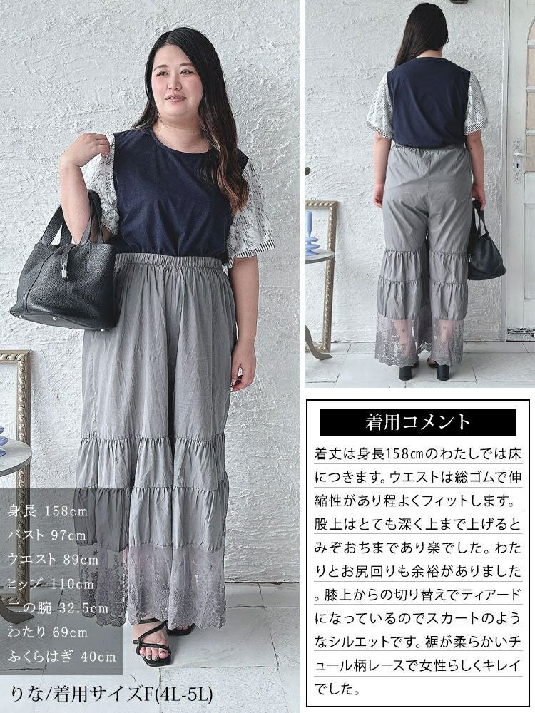 大きいサイズ レディース 刺繍レースコットンティアードペチパンツ　gold930 【メール便可】