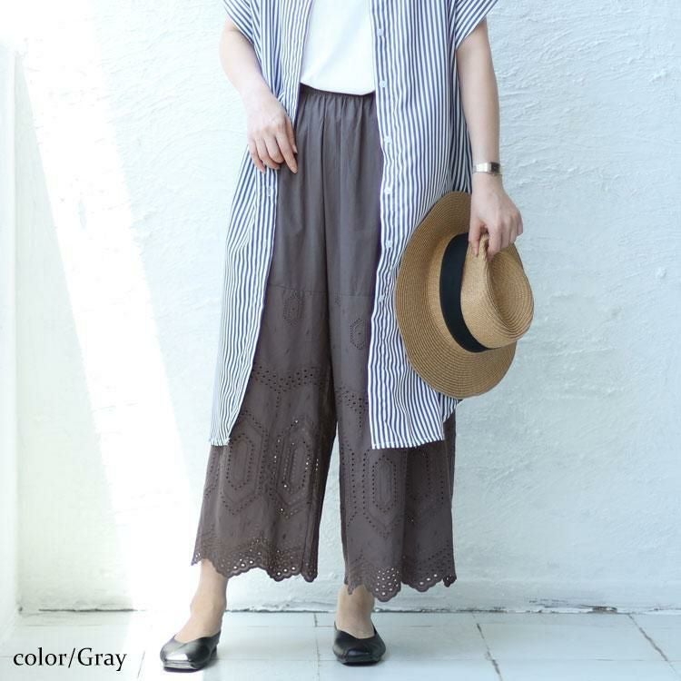 大きいサイズ レディース 刺繍レースコットンペチパンツ　gold931 【メール便可】 グレー