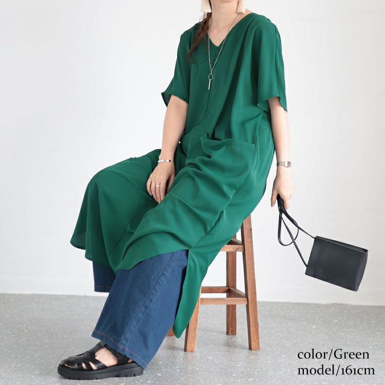 大きいサイズ レディース ポケット付きドルマンワンピース　sw-0556