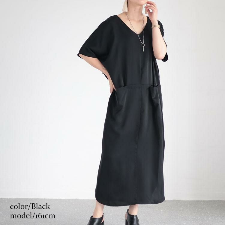 大きいサイズ レディース ポケット付きドルマンワンピース　sw-0556 ブラック