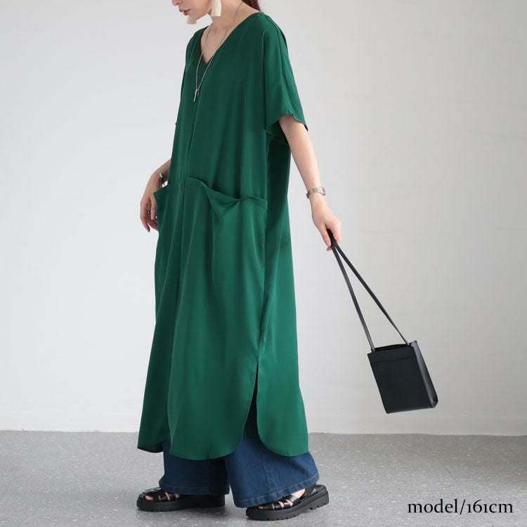 大きいサイズ レディース ポケット付きドルマンワンピース　sw-0556 グリーン