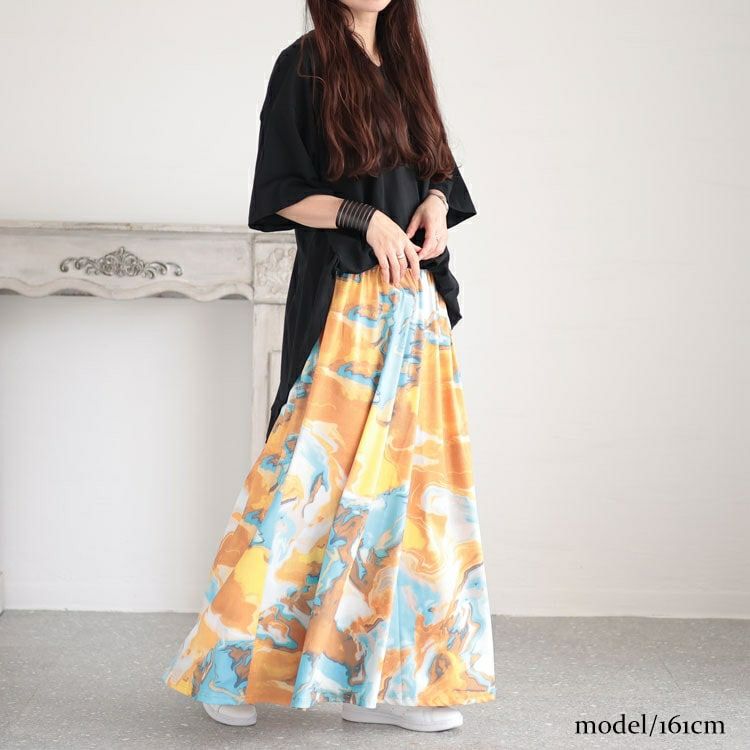 大きいサイズ レディース ウエストゴムプリントスカート　sw-0554