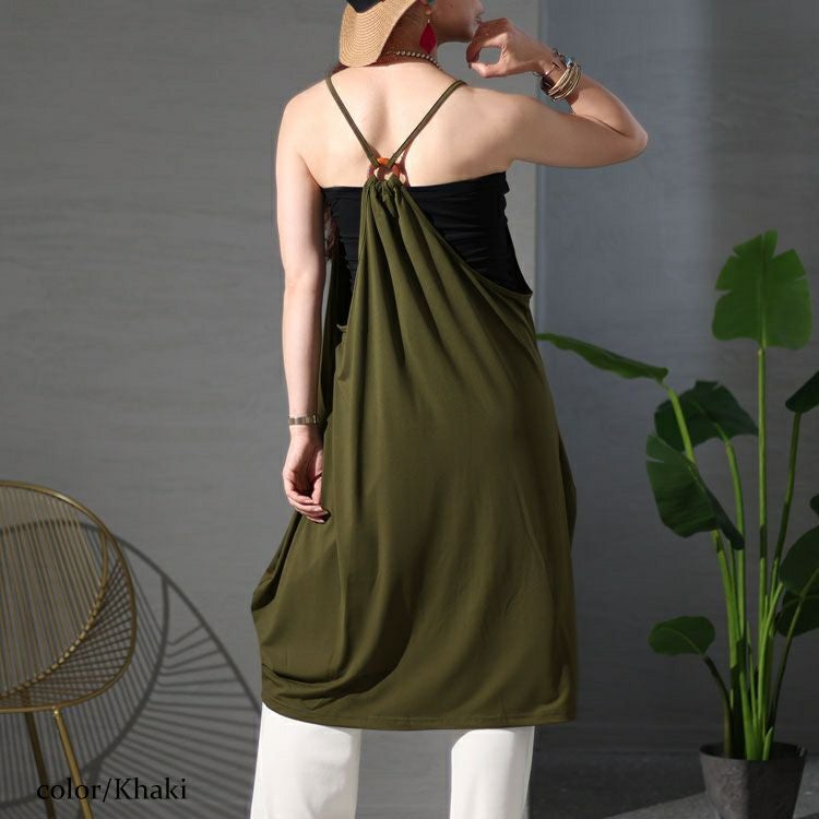 大きいサイズ レディース バックボタンデザインキャミチュニックワンピース　jp482